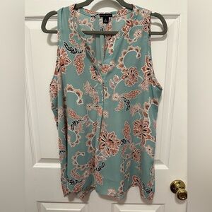 Mercer & Madison Floral Sleeveless Blouse Size XL - Light Teal, Black and Beige